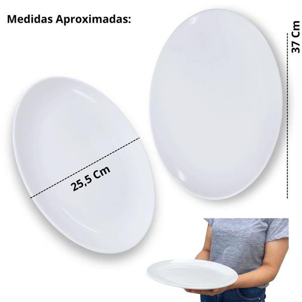 Imagem de Kit 2 Travessas 33 Cm Prato Oval + 3 Tigelas Cumbuca 1,5 L Melamina + 4 Molheiras Tigela 225 Ml Restaurante  Bestfer 