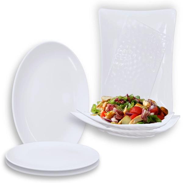 Imagem de Kit 2 Travessas 37,3 Cm para Salada / Fruteira + 2 Travessas Ovais 33 Cm Melamina Restaurante Buffet  Bestfer 