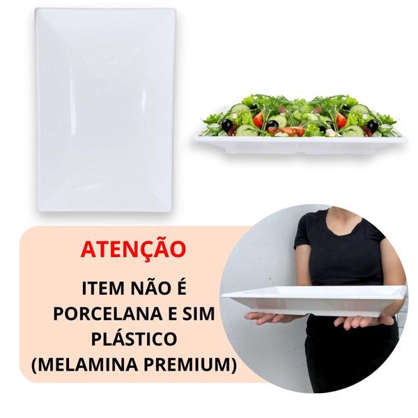 Imagem de Kit 2 Travessas 40,5 Cm + 2 Travessas Formato Folha 50 Cm + 4 Pratos Melamina 24,5 Cm  Bestfer 