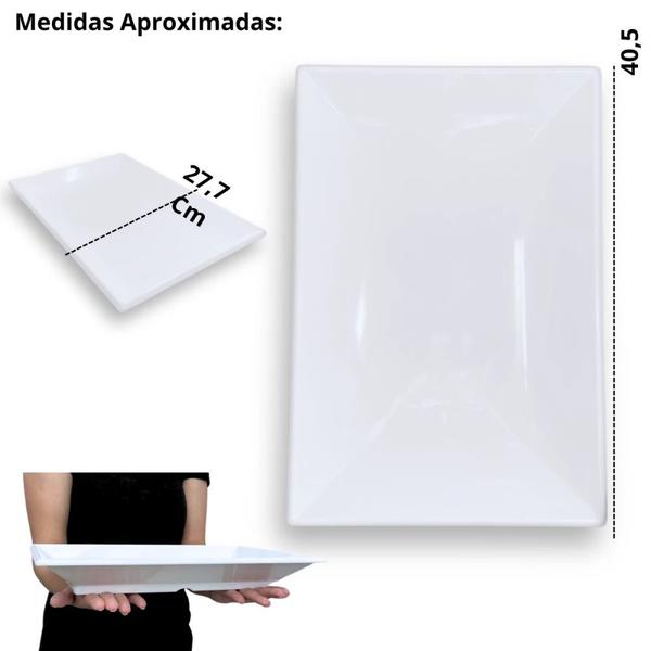 Imagem de Kit 2 Travessas 40,5 Cm + 2 Travessas Formato Folha 50 Cm + 4 Pratos Melamina 24,5 Cm  Bestfer 