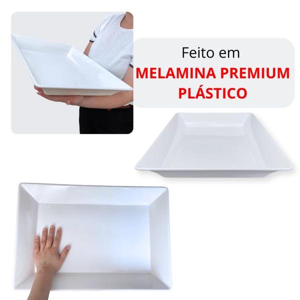 Imagem de Kit 2 Travessas 49 Cm Retangulares Fundas para Buffet + 3 Centros de Mesa para Salada 1, 5 L Melamina / Plastico  Bestfer 