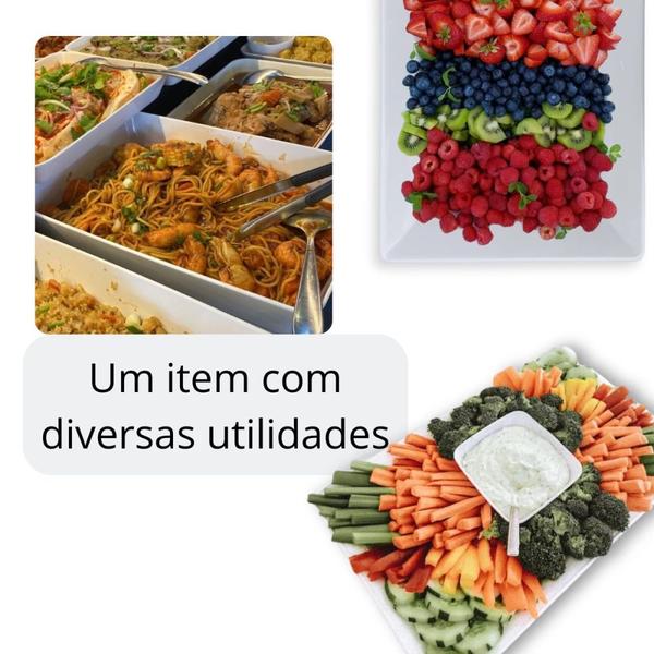 Imagem de Kit 2 Travessas 49 Cm Retangulares Fundas para Buffet + 3 Centros de Mesa para Salada 1, 5 L Melamina / Plastico  Bestfer 