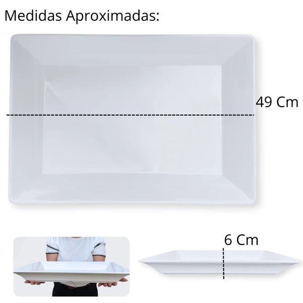 Imagem de Kit 2 Travessas 49 Cm Retangulares Fundas para Buffet + 3 Centros de Mesa para Salada 1, 5 L Melamina / Plastico  Bestfer 