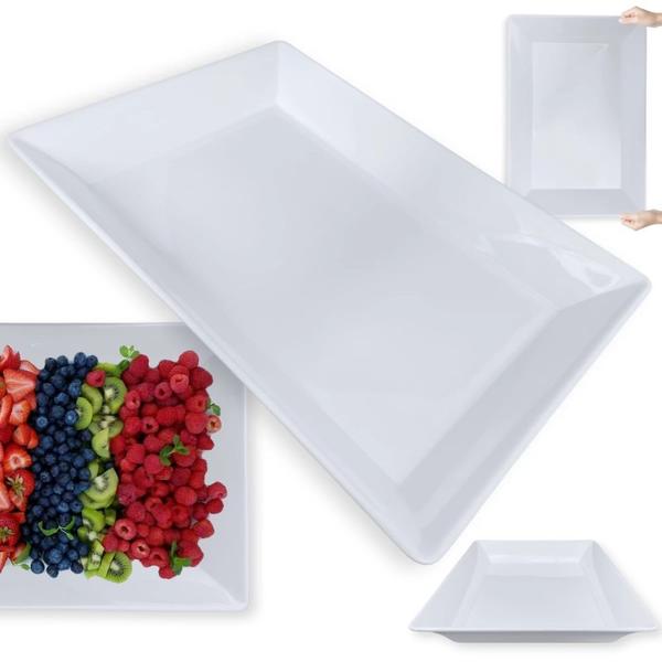 Imagem de Kit 2 Travessas 49 Cm Retangulares Fundas para Buffet + 3 Centros de Mesa para Salada 1, 5 L Melamina / Plastico  Bestfer 