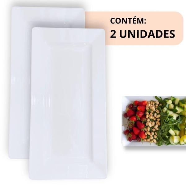 Imagem de Kit 2 Travessas 56 Cm Retangular para Buffet Restaurante Profissional Melamina Branca  Bestfer 