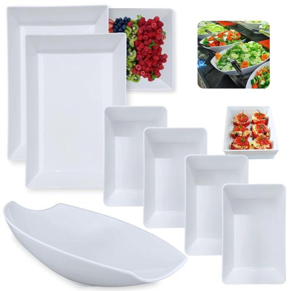 Imagem de Kit 2 Travessas Buffet 49cm + 4 Travessas 25cm + Travessa Oval Curva 46cm para Restaurante em Melamina  Bestfer 