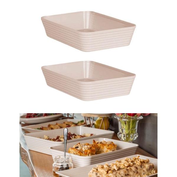 Imagem de Kit 2 Travessas Com Friso Retangular P/ Servir 27,5x19x6cm Creme Le Chef