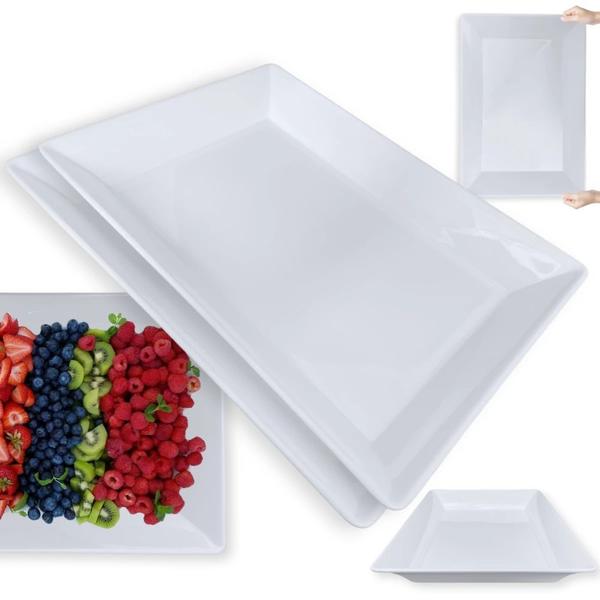 Imagem de Kit 2 Travessas de 49 Cm Retangulares Funda para Buffet Restaurante Profissional Melamina Premium Branca  Bestfer 