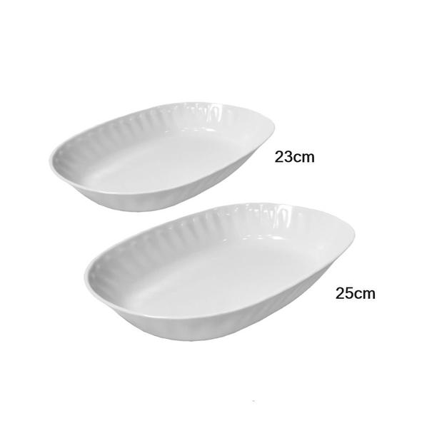 Imagem de Kit 2 travessas de melamina oval funda branco 23cm / 25cm