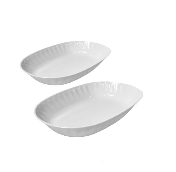 Imagem de Kit 2 Travessas Melamina Oval Funda Branco 23cm / 25cm