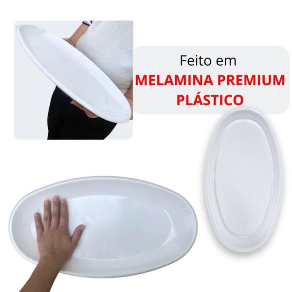 Imagem de Kit 2 Travessas Ovais 45,5 Cm para Buffet + 4 Pratos Ovais de 33 Cm em Melamina Profissional para Restaurante  Bestfer 