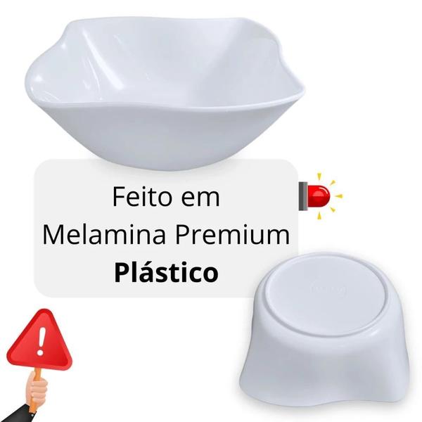 Imagem de Kit 2 Travessas para Buffet Salada 41cm Curva Funda + 4 Tigelas Quadradas 800ml Melamina Buffet Restaurante  Bestfer 