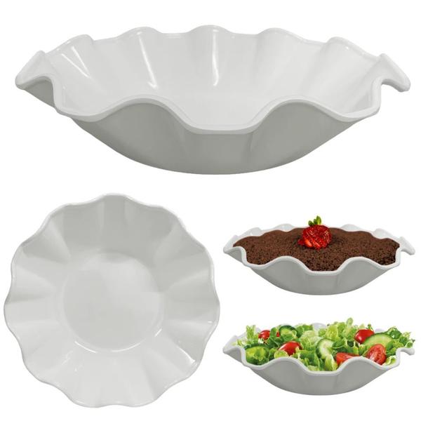 Imagem de Kit 2 Travessas para Buffet Salada 41cm Oval Curva Funda + 4 Travessas Formato Flor Melamina Restaurante  Bestfer 