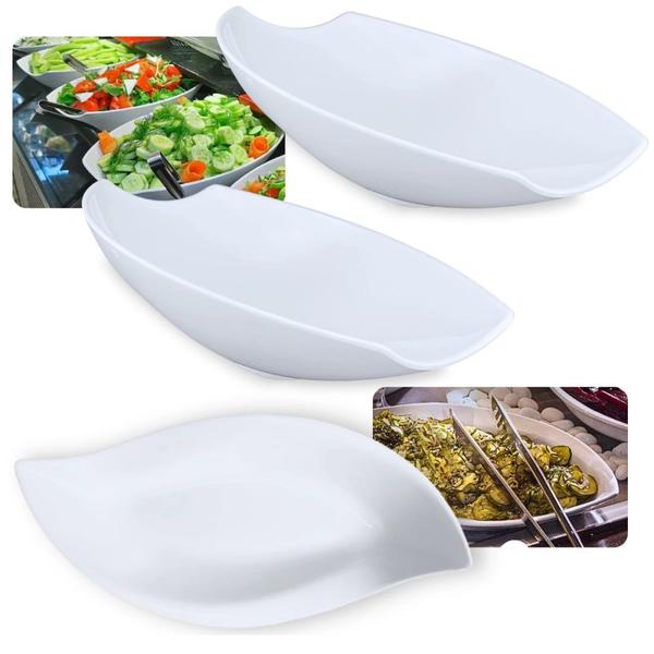 Imagem de Kit 2 Travessas para Buffet Salada 41cm Oval Curva Funda + Travessa Folha 50 Cm Melamina para Restaurante  Bestfer 