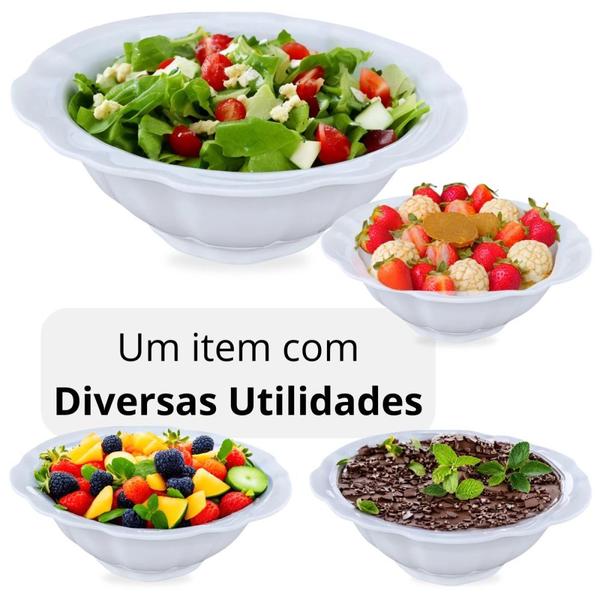 Imagem de Kit 2 Travessas para Buffet Salada 46cm Curva Funda + Tigelas Ovais Flor 650ml Melamina para Restaurante  Bestfer 