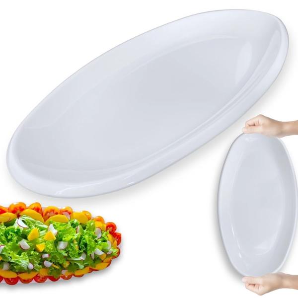 Imagem de Kit 2 Travessas Prato Oval 45,5 Cm para Buffet Restaurante Cozinha Melamina Premium Profissional Branca Rasa  Bestfer 