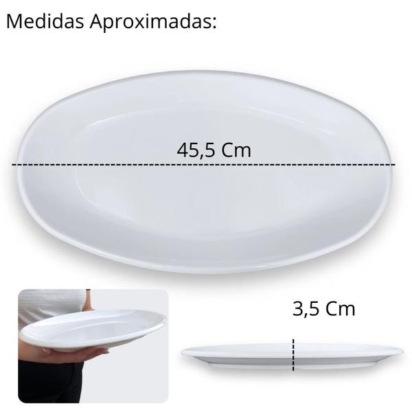 Kit 2 Travessas Prato Oval 45,5 Cm para Buffet Restaurante Cozinha Melamina Premium Profissional Branca Rasa Bestfer Imagem de Kit 2 Travessas Prato Oval 45,5 Cm para Buffet Restaurante Cozinha Melamina Premium Profissional Branca Rasa Bestfer