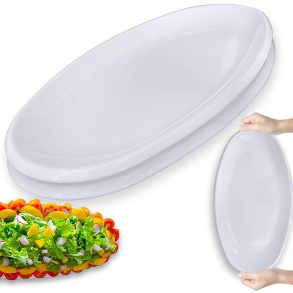 Kit 2 Travessas Prato Oval 45,5 Cm para Buffet Restaurante Cozinha Melamina Premium Profissional Branca Rasa Bestfer Imagem de Kit 2 Travessas Prato Oval 45,5 Cm para Buffet Restaurante Cozinha Melamina Premium Profissional Branca Rasa Bestfer