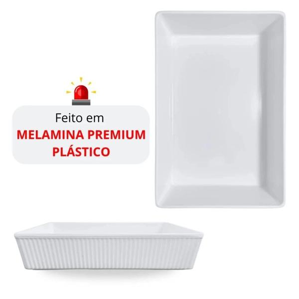 Imagem de Kit 2 Travessas Retangular 25,3cm Estriada + 3 Mini Tigelas para Molhos em Melamina  Bestfer 