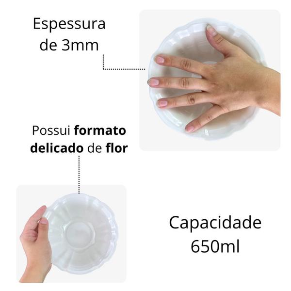 Imagem de Kit 2 Travessas Retangulares Estriadas 25cm + 20 Cm + Tigela 650ml Formato Flor Delicado Melamina / Plastico  Bestfer 