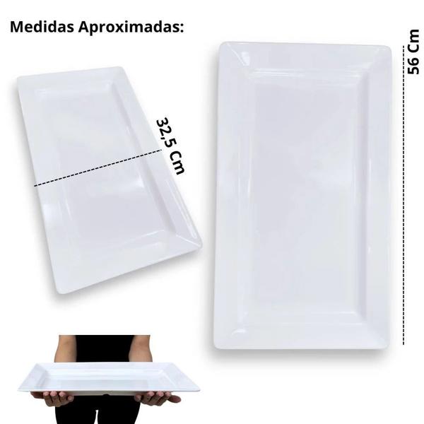 Imagem de Kit 2 Travessas Retangulares Tam P 44,5 Cm e M 56 Cm para Restaurante Buffet Branca  Bestfer 