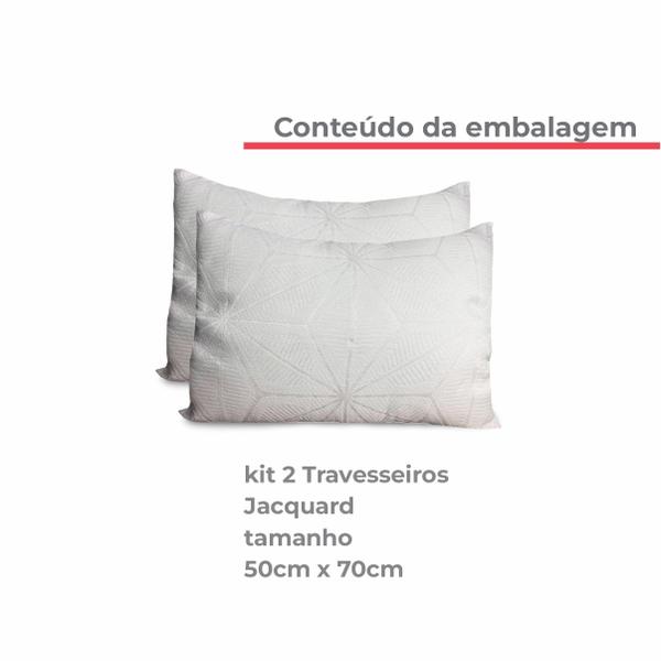 Imagem de Kit 2 Travesseiro 100% Algodão Jacquard 50x70 Luxo Conforto