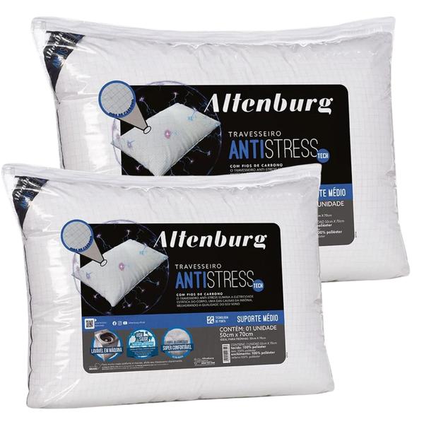 Imagem de KIT 2 Travesseiro Altenburg Antistress Anti Alérgico/Hipoalergênico Macio e Confortavel 50cm x 70cm Travisseiro 