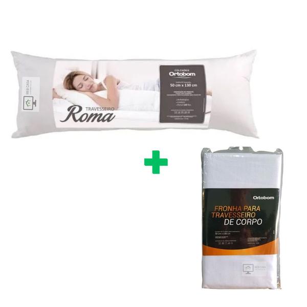 Imagem de Kit 2 Travesseiro Corpo Roma Ortobom + Fronha P/ Travesseiro