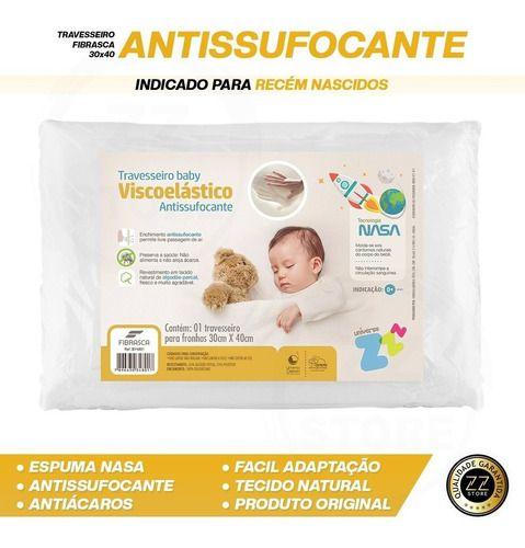 Imagem de Kit 2 Travesseiro Infantil Baby Nasa Antissufocante 30x40 Fibrasca