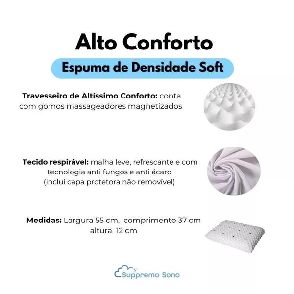 Imagem de KIT 2 Travesseiro Magnético ALTO ORTOPEDICO Massageador Confortável Soft Infravermelho Terapeutico Luxo