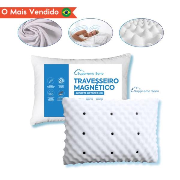 Imagem de KIT 2 Travesseiro Magnético ALTO ORTOPEDICO Massageador Confortável Soft Infravermelho Terapeutico Luxo