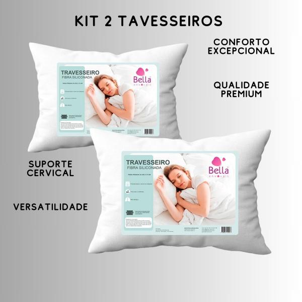 Imagem de Kit 2 Travesseiro Malha Boa Qualidade Branco 600 g 50x70 Cm