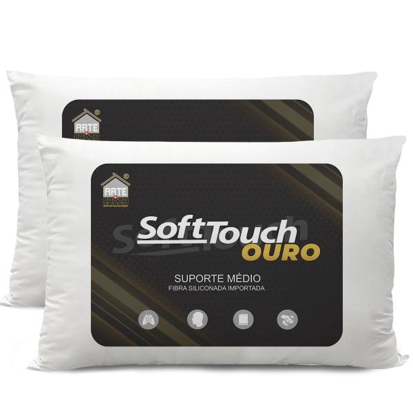 Kit 2 Travesseiro Soft Touch Ouro Antialérgico Lavável Fibra Inteligente - Arte & Cazza Kit 2 Travesseiro Soft Touch Ouro Antialérgico Lavável Fibra Inteligente - Arte & Cazza