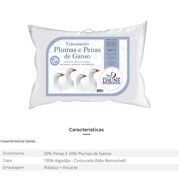 Kit 2 Travesseiros 70x50 50% Penas 50% Plumas de Ganso - Daune Imagem de Kit 2 Travesseiros 70x50 50% Penas 50% Plumas de Ganso - Daune