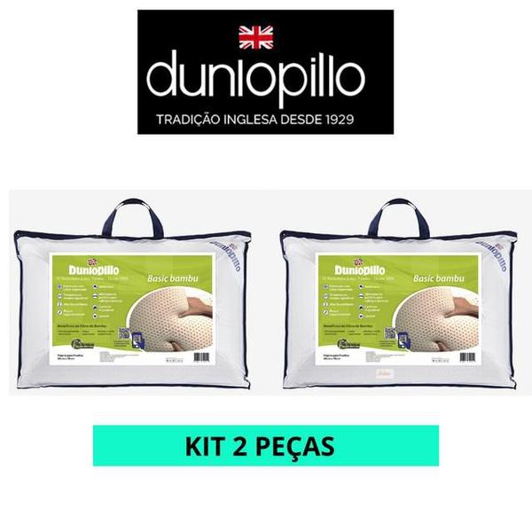 Imagem de Kit 2 Travesseiros Dunlopillo Basic Bambu  - Lavável - Oferece Sensação de Frescor - Antiácaros