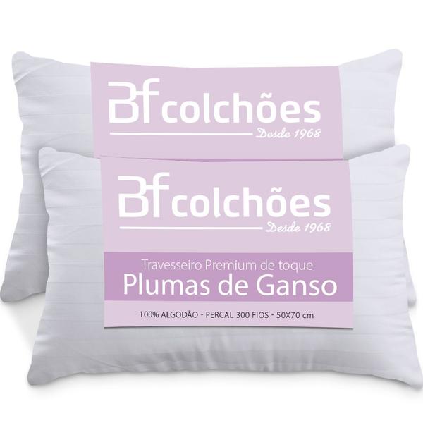 Imagem de Kit 2 Travesseiros Fibras Toque Pluma de Ganso 100% Algodão Percal 300 Fios Premium Antialérgico 50x70cm - BF Colchões