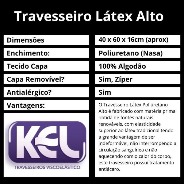 Imagem de Kit 2 Travesseiros Látex Suporte Alto Kel 40 x 60 x 16cm Poliuretano