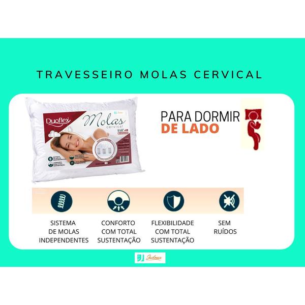 Imagem de Kit 2 Travesseiros Molas Cervical Duoflex + 2 Capas Protetora de Travesseiro Duoflex -  Antiácaro - Capa Percal 200 Fios - Alta Durabilidade