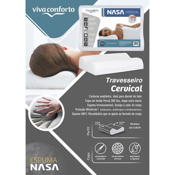 Imagem de Kit 2 Travesseiros Nasa Cervical Anatômico Ortopédico Capa Percal 200 Fios 100% Algodão Viva Conforto