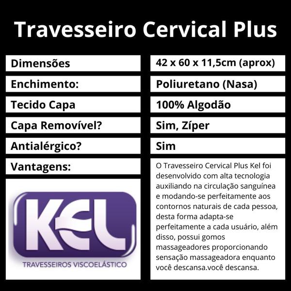 Kit 2 Travesseiros Nasa Cervical Plus Viscoelástico Kel 42 x 60 x 11,5cm Poliuretano Imagem de Kit 2 Travesseiros Nasa Cervical Plus Viscoelástico Kel 42 x 60 x 11,5cm Poliuretano