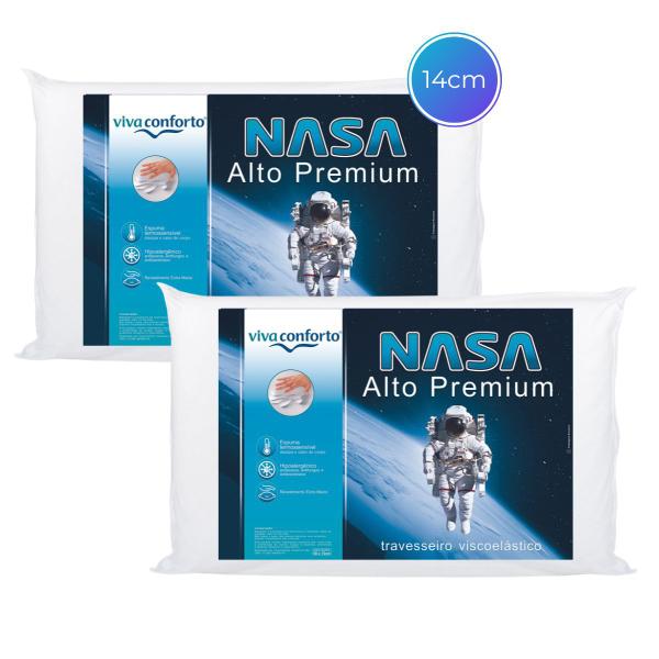 Imagem de Kit 2 Travesseiros Nasa Original Perfil Alto 14cm capa em algodão viscoelástico Antialérgico Viva Conforto