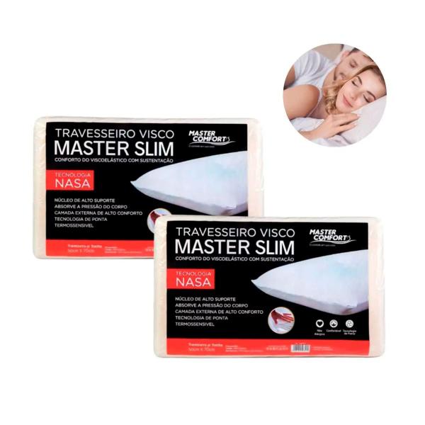 Kit 2 Travesseiros NASA Slim Conforto Viscoelástico Premium - GUIRO Imagem de Kit 2 Travesseiros NASA Slim Conforto Viscoelástico Premium