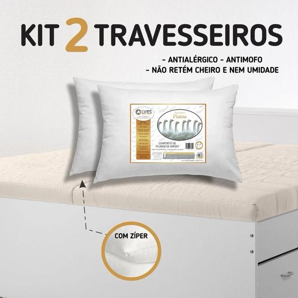 Imagem de kit 2 Travesseiros pluma 50cmx70cm com zíper