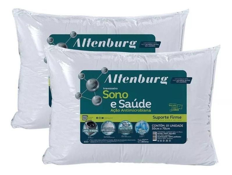 Imagem de Kit 2 Travesseiros Suporte Firme Anti Alérgico Sono E Saúde Altenburg 180fios  Lavável 50cm x 70cm