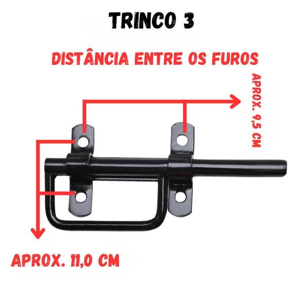 Imagem de Kit 2 Trinco Ferrolho Lateral N.3