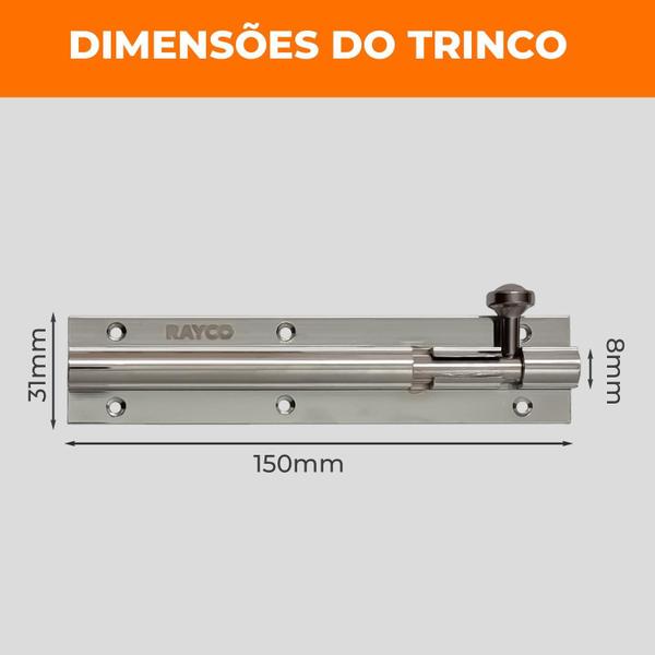 Imagem de Kit 2 Trincos 150Mm Tarjeta Ferrolho Porta Alumínio Cromado