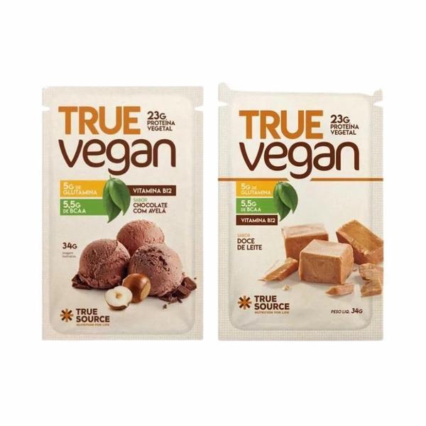Kit 2 True Vegan Sachê: Doce De Leite, Chocolate Com Avelã - True Source Imagem de Kit 2 True Vegan Sachê: Doce De Leite, Chocolate Com Avelã