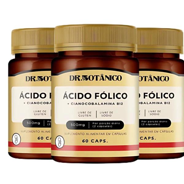 Imagem de Kit 2 un - acido folico + vitamina b12 500mg dr botanico