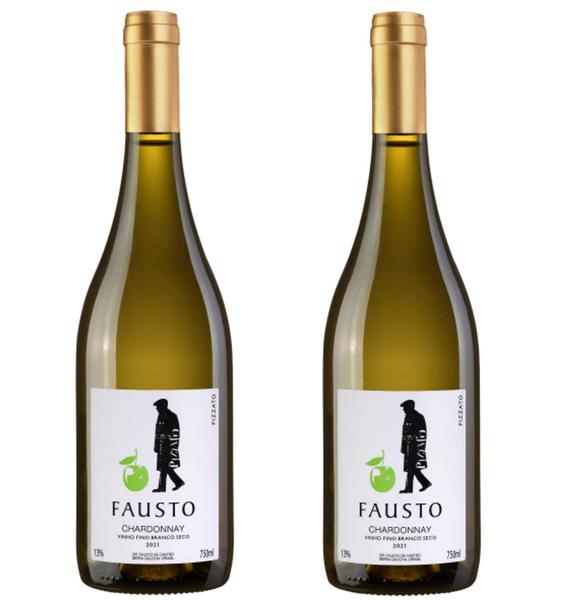 Imagem de Kit 2 Un Vinho Fausto de Pizzato Chardonnay 750 ml