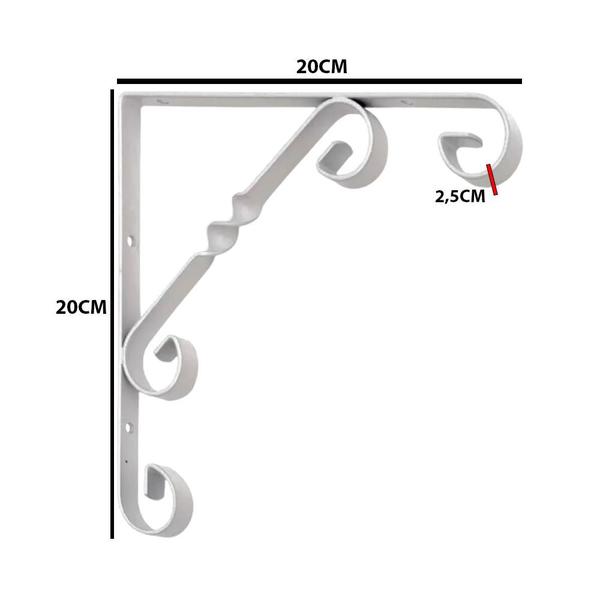 Imagem de Kit 2 Und Mão Francesa Colonial 20Cm em Aço Branco Multivisão